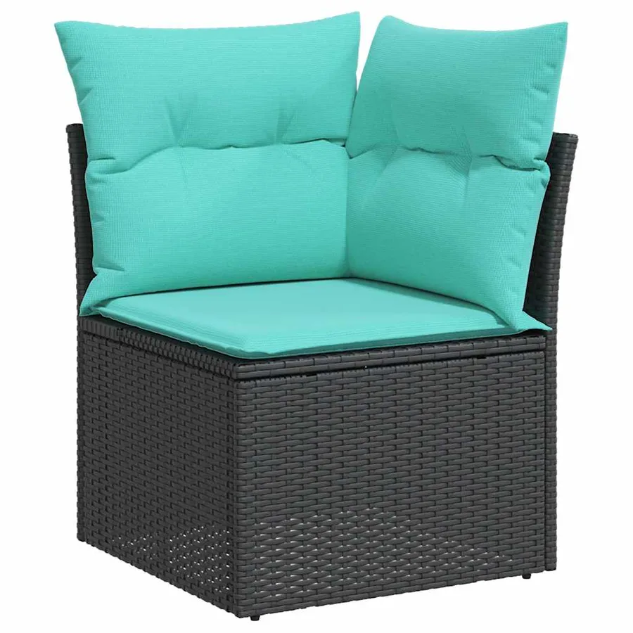 Ensemble de canapé de jardin 14 pcs avec coussins noir résine tressée - 5