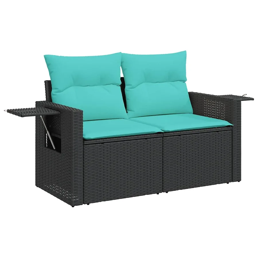 Ensemble de canapé de jardin 14 pcs avec coussins noir résine tressée - 6