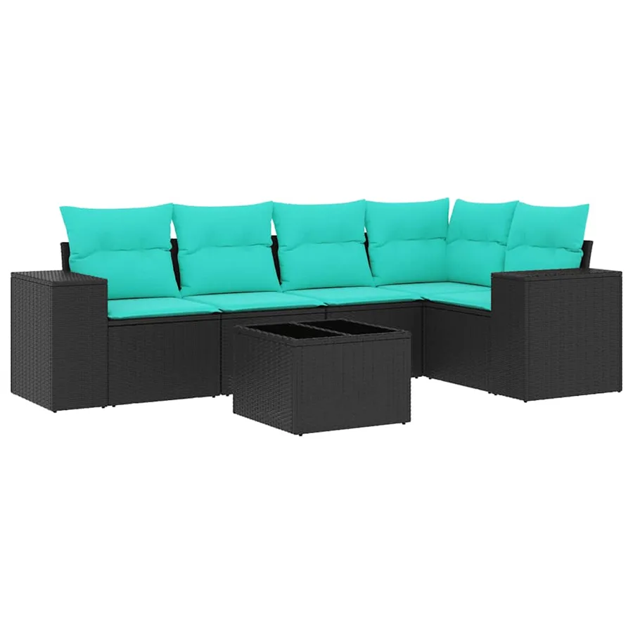 Ensemble de canapé de jardin 6 pcs avec coussins noir résine tressée - 2