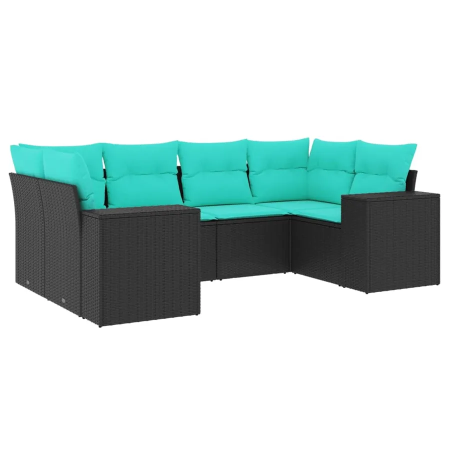 Salon de jardin 6 pcs avec coussins noir résine tressée - 2