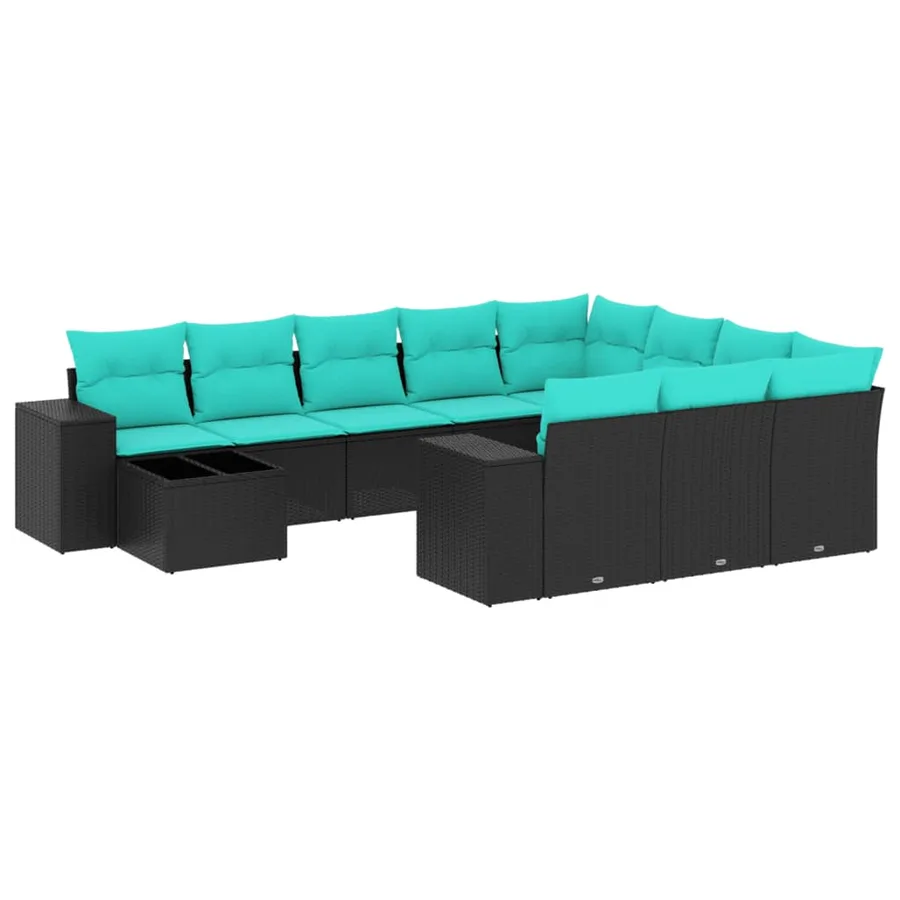 Ensemble de canapé de jardin 11 pcs avec coussins noir résine tressée - 2