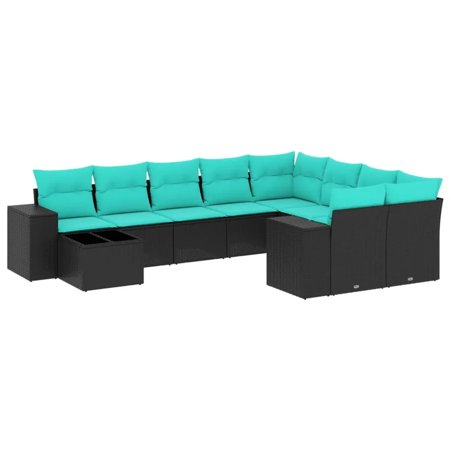 Ensemble de canapé de jardin 10 pcs avec coussins noir résine tressée - 2
