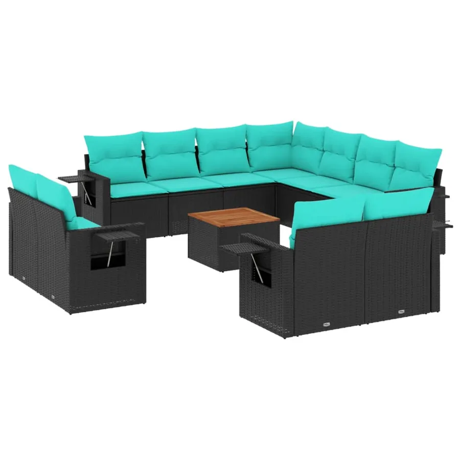 Ensemble de canapé de jardin 12 pcs avec coussins noir résine tressée - 2