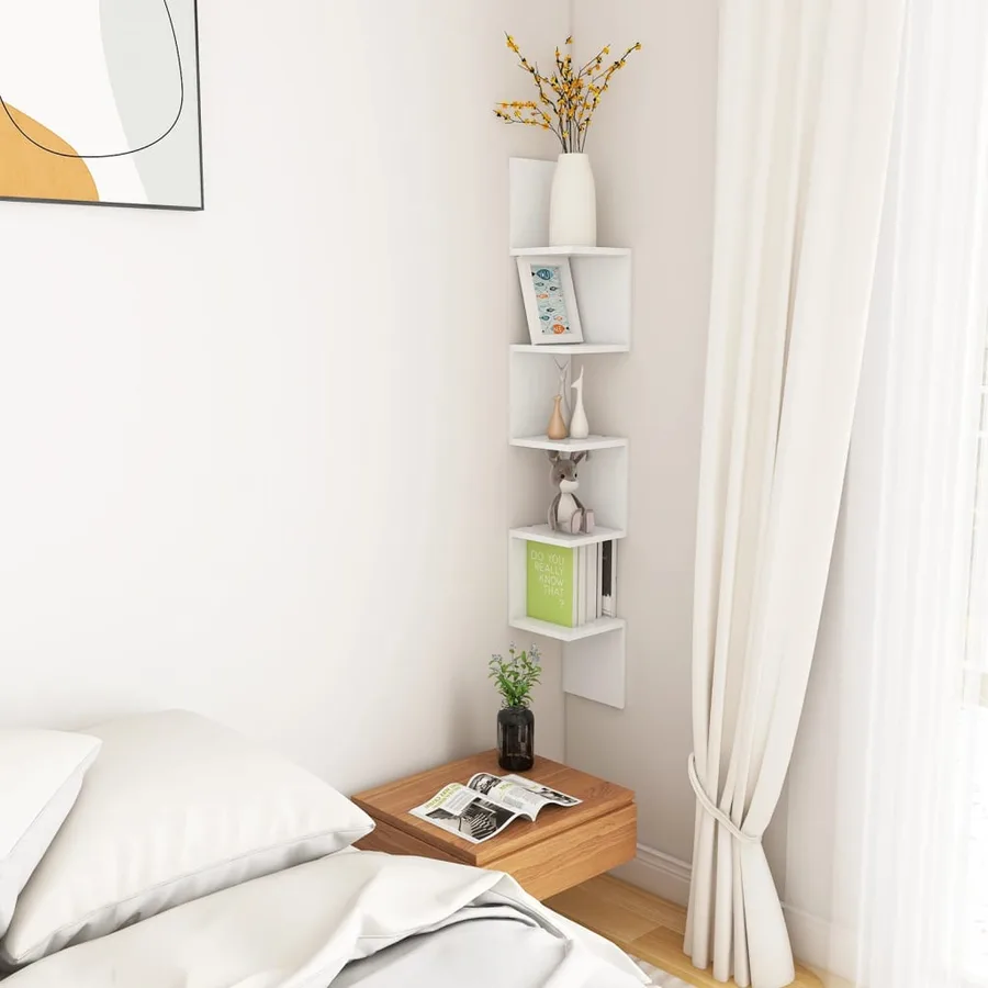 Étagère d'angle murale Blanc 20x20x127,5 cm bois d’ingénierie - 5