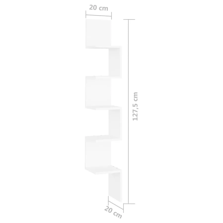 Étagère d'angle murale Blanc 20x20x127,5 cm bois d’ingénierie - 8