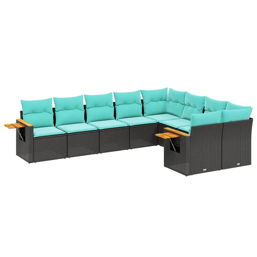 Salon de jardin 9 pcs avec coussins noir résine tressée - 2