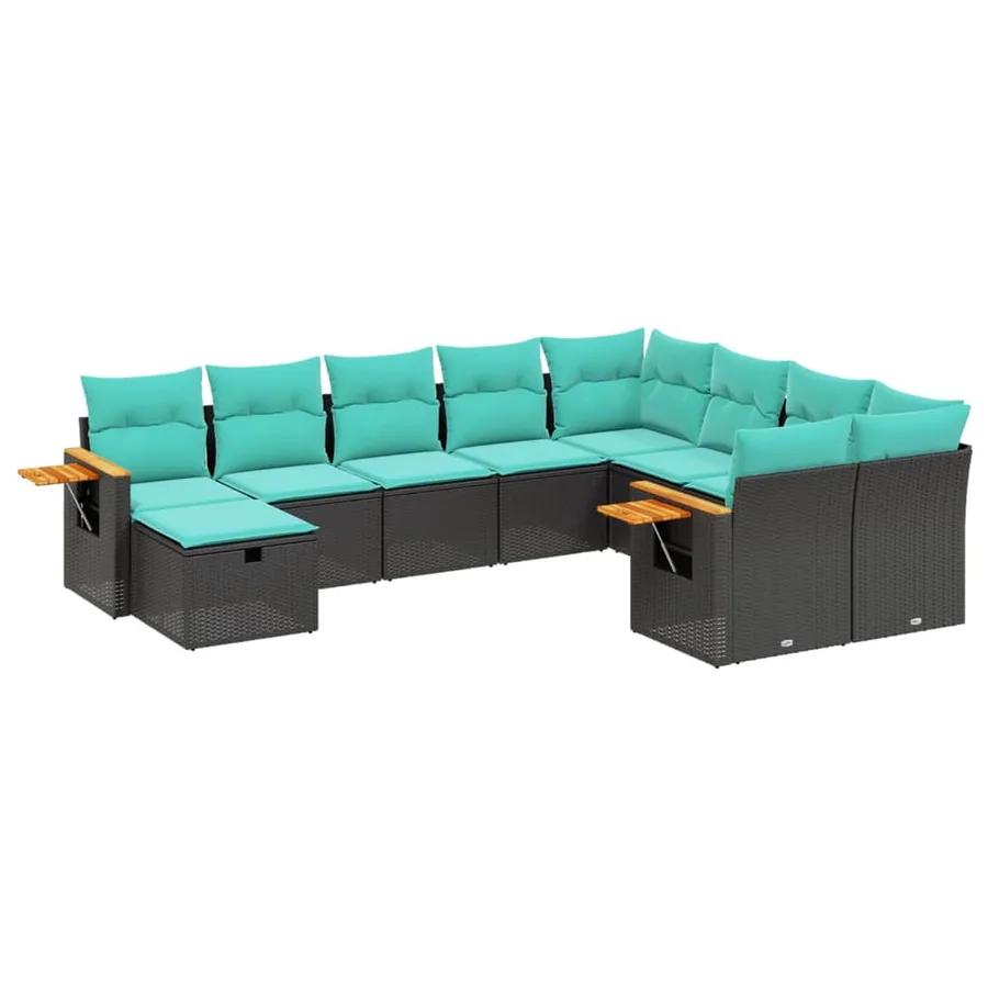 Salon de jardin 10 pcs avec coussins noir résine tressée - 2
