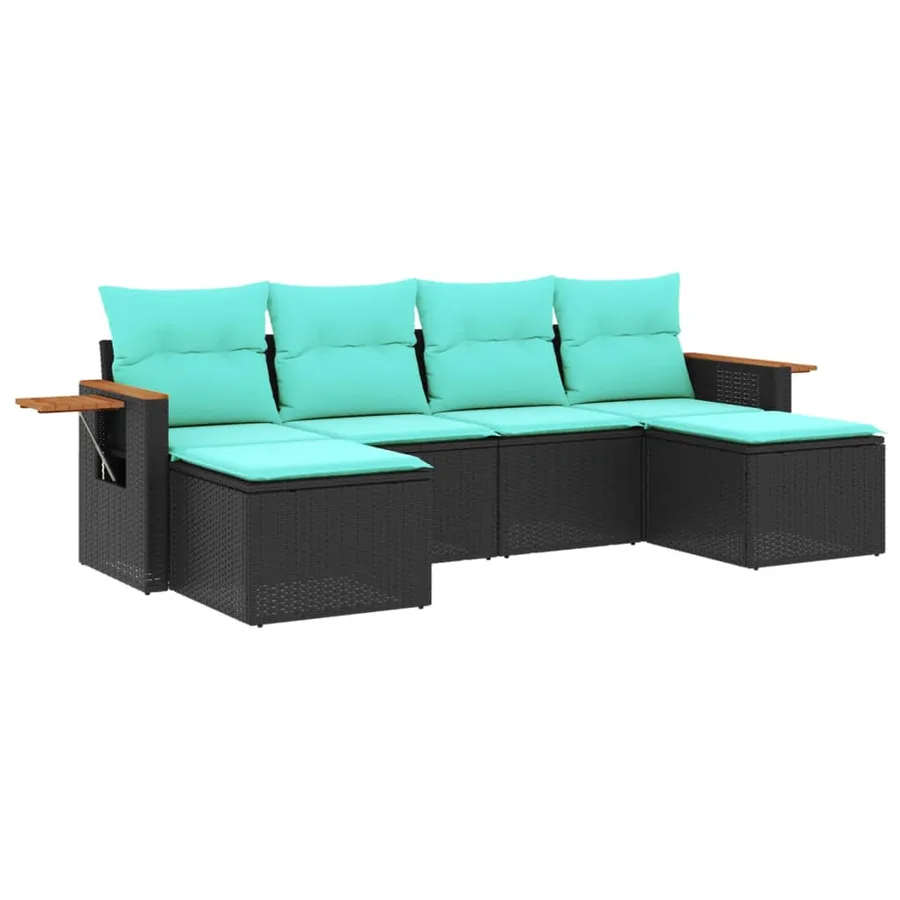 Salon de jardin 6 pcs avec coussins noir résine tressée - 2