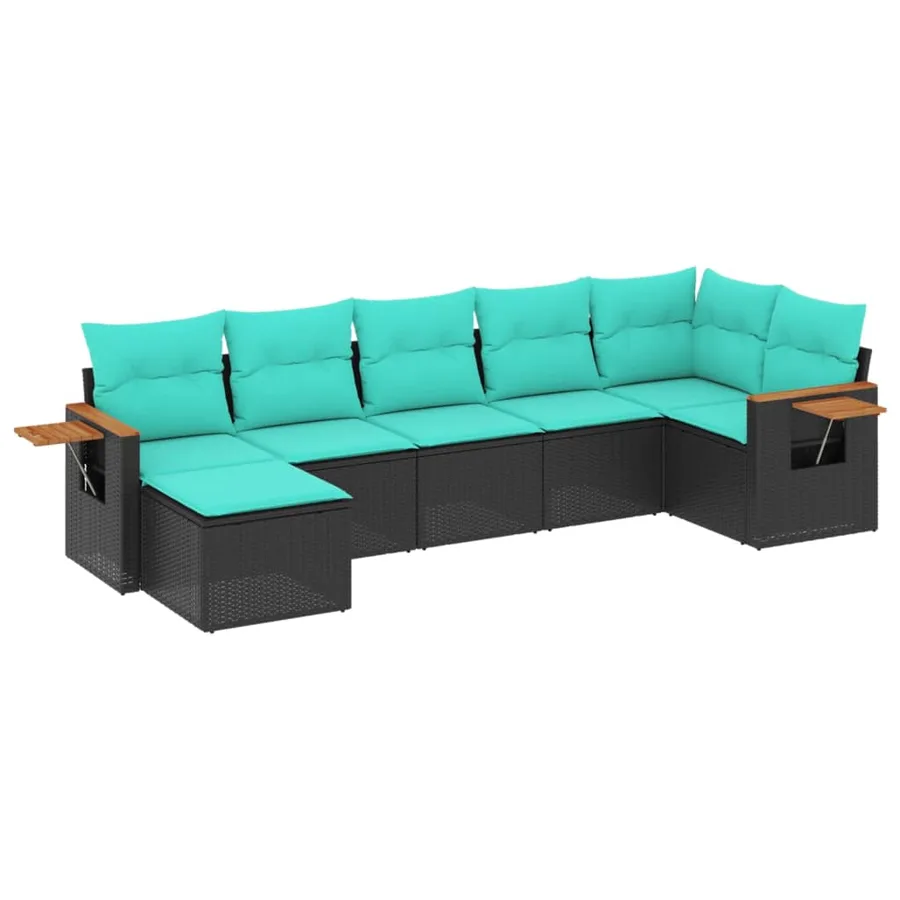 Salon de jardin 7 pcs avec coussins noir résine tressée 62 x 62 x 69 cm - 56,4 kg - 2