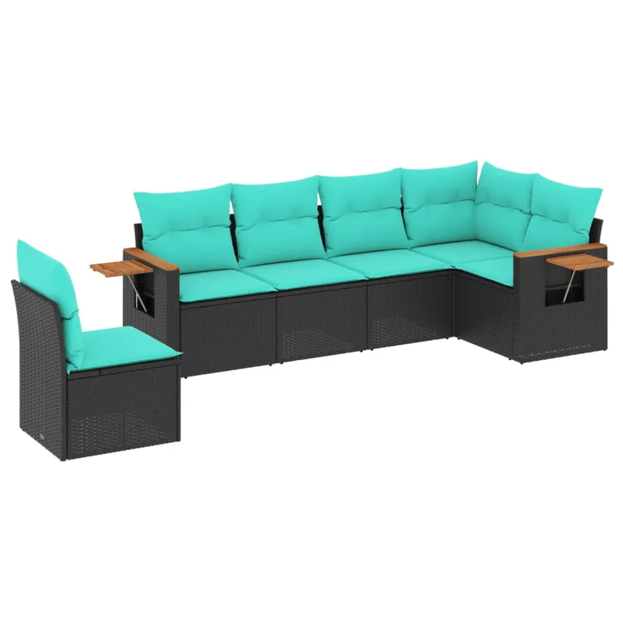 Salon de jardin 6 pcs avec coussins noir résine tressée - 2