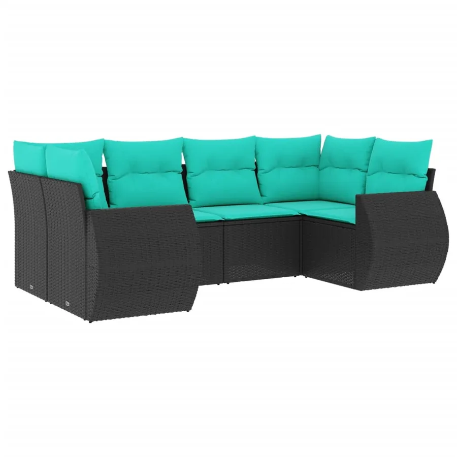 Salon de jardin 6 pcs avec coussins noir résine tressée - 2