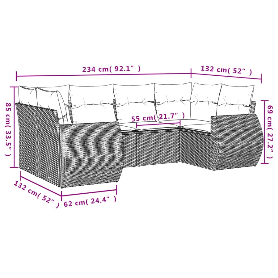 Salon de jardin 6 pcs avec coussins noir résine tressée - 7