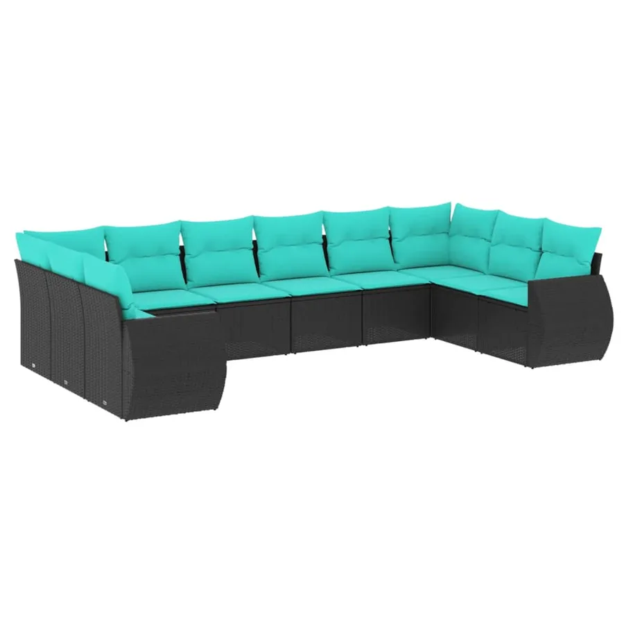 Salon de jardin 10 pcs avec coussins noir résine tressée - 2