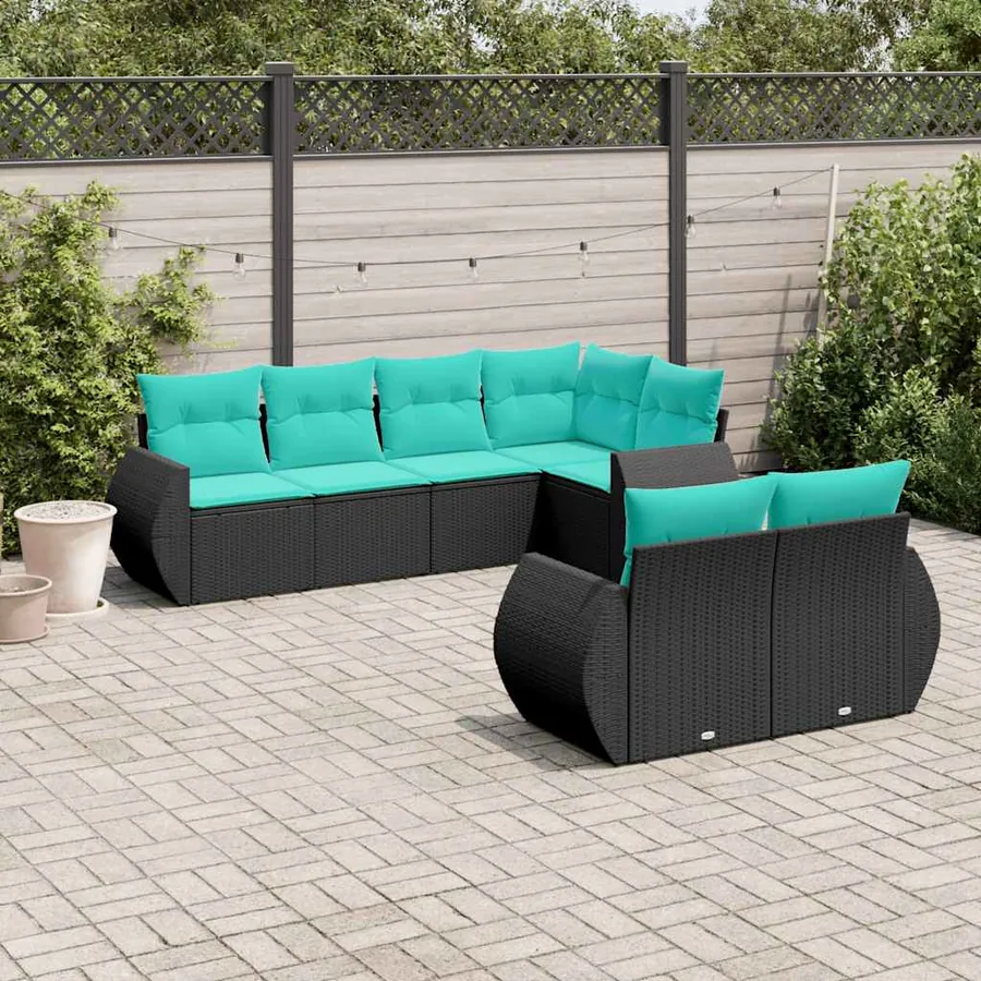 Salon de jardin 7 pcs avec coussins noir résine tressée 62 x 62 x 69 cm - 61,6 kg
