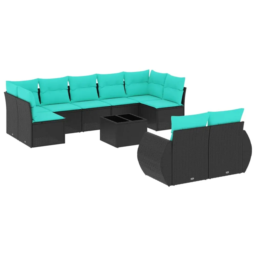 Ensemble de canapé de jardin 10 pcs avec coussins noir résine tressée - 2