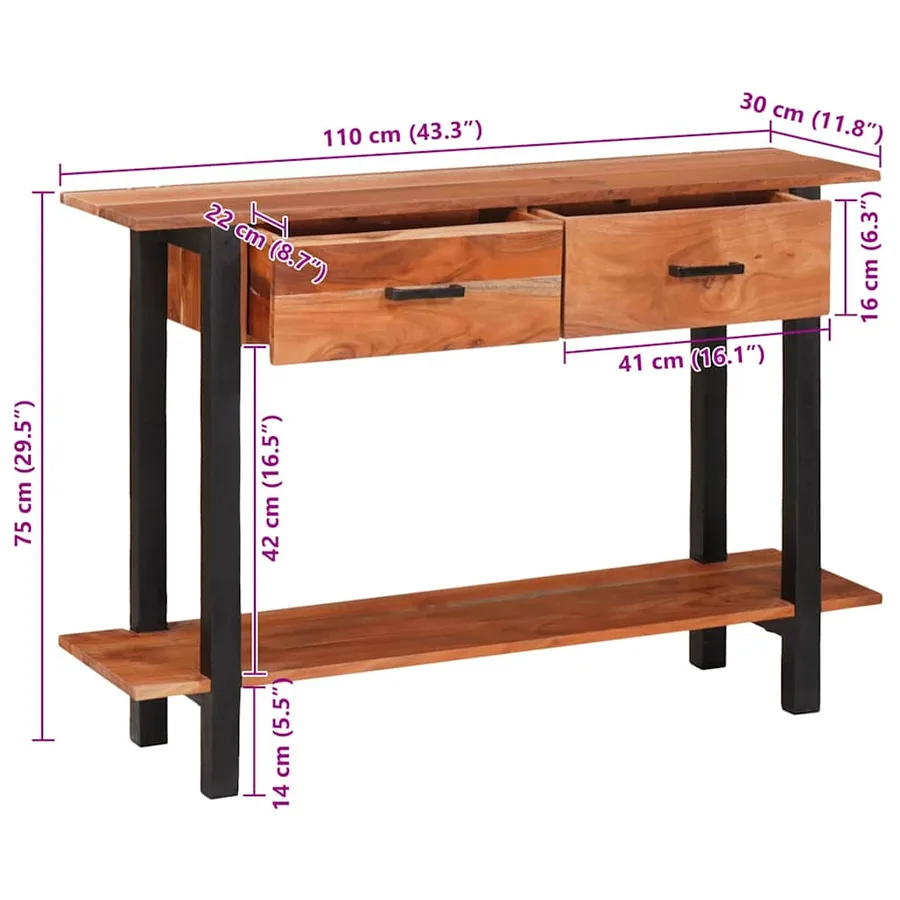 Table console avec tiroir Marron et Noir 110 x 30 x 75 cm - 13