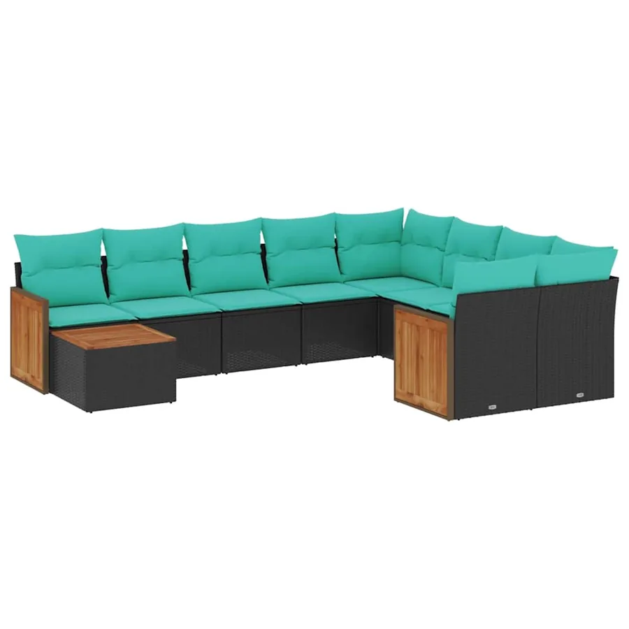 Ensemble de canapé de jardin 10 pcs avec coussins noir résine tressée - 2