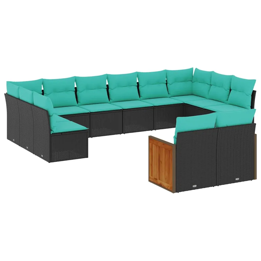 Salon de jardin avec coussins 12 pcs noir résine tressée - 2
