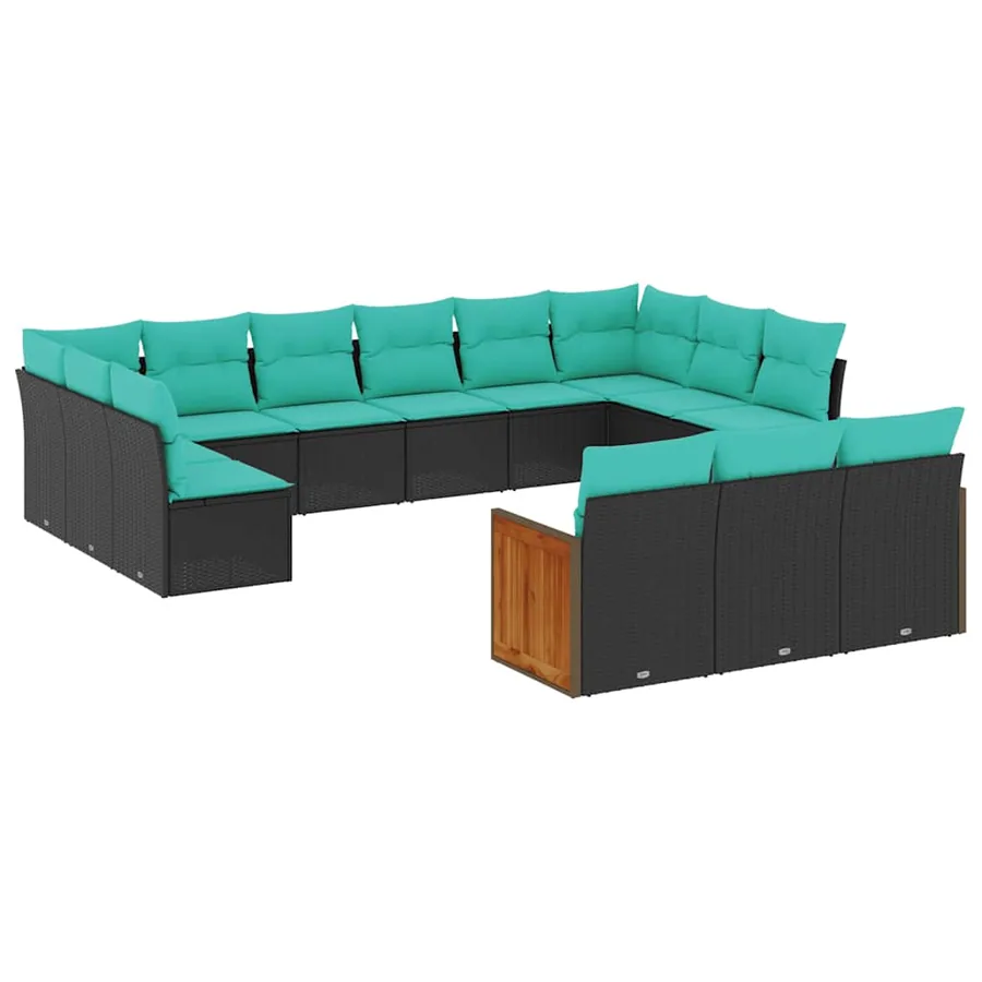 Salon de jardin avec coussins 13 pcs noir résine tressée - 2