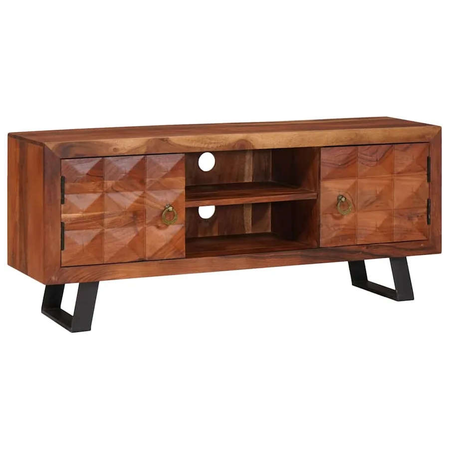 Meuble TV marron miel 112 x 30 x 48 cm Bois d'acacia massif - 3