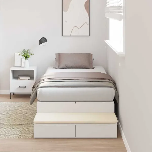 Cadre de lit avec rangement Blanc 90 cm Bois d'ingénierie