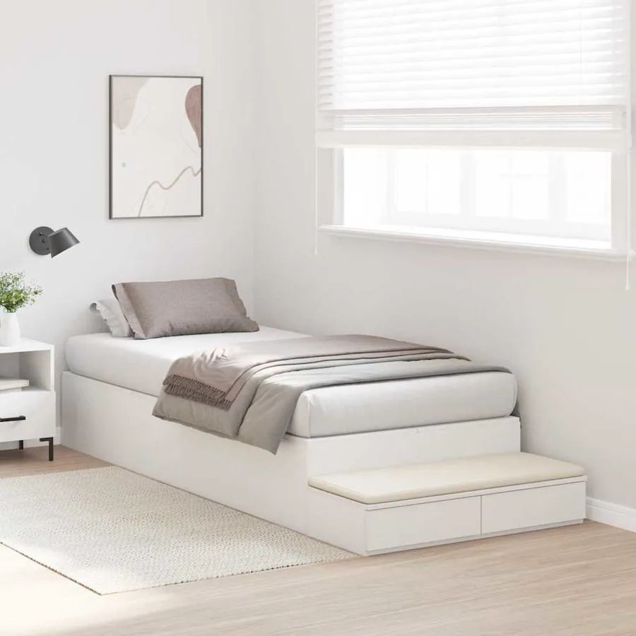 Cadre de lit avec rangement Blanc 90 cm Bois d'ingénierie - 5