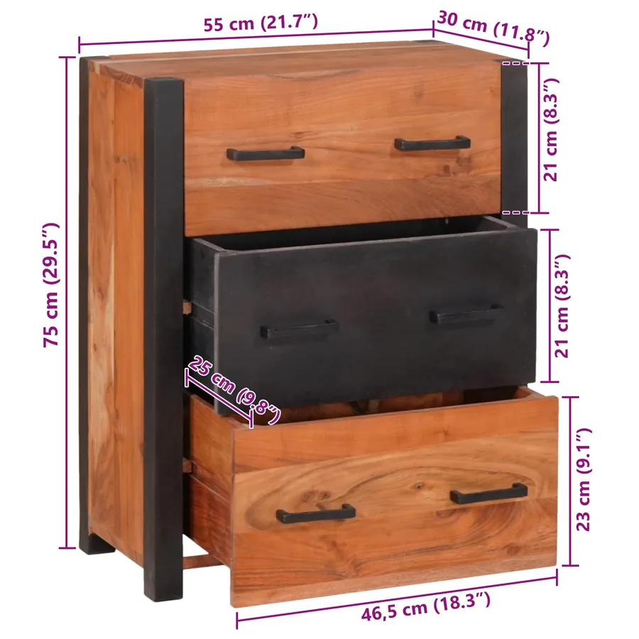 Buffet 3 pcs Marron 55 x 30 x 75 cm Bois d'Acacia Massif - 14