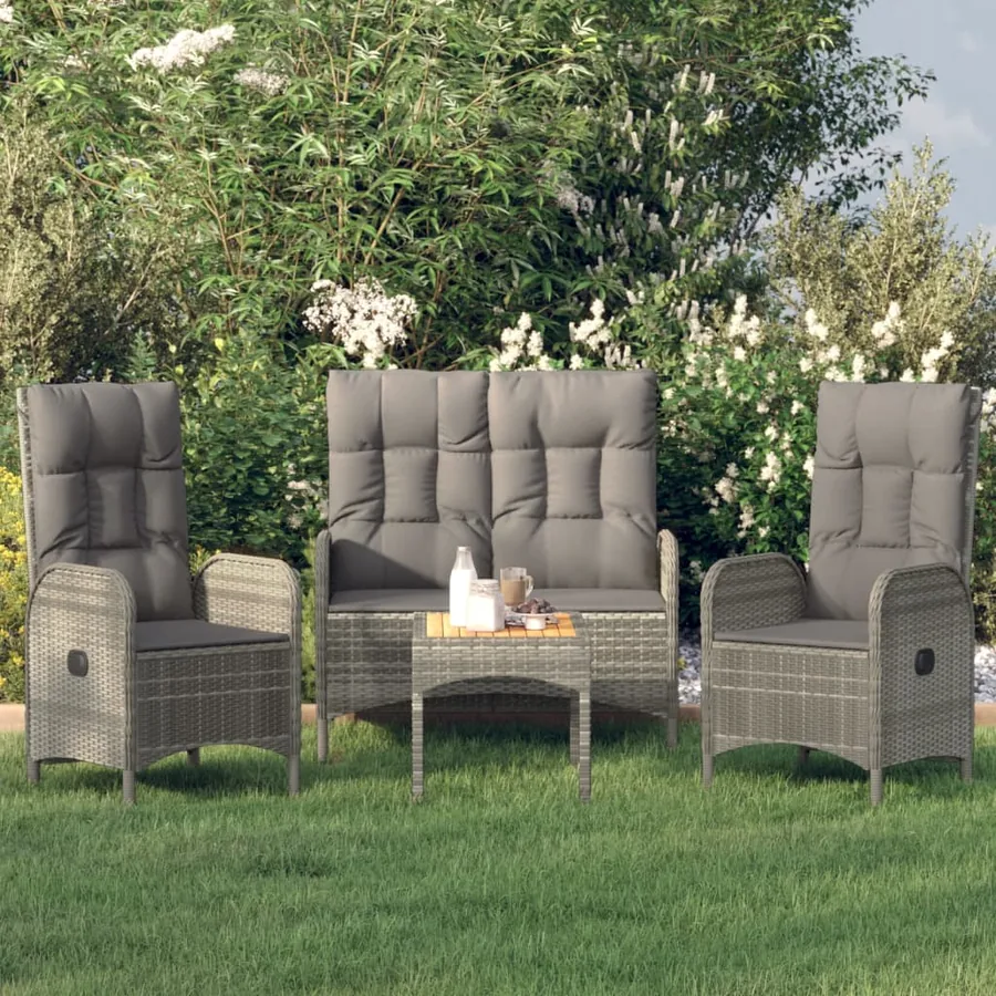 Ensemble à manger jardin 4pcs et coussins Gris Résine tressée