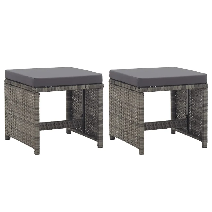 Tabourets de jardin lot de 2 coussins Résine tressée Anthracite