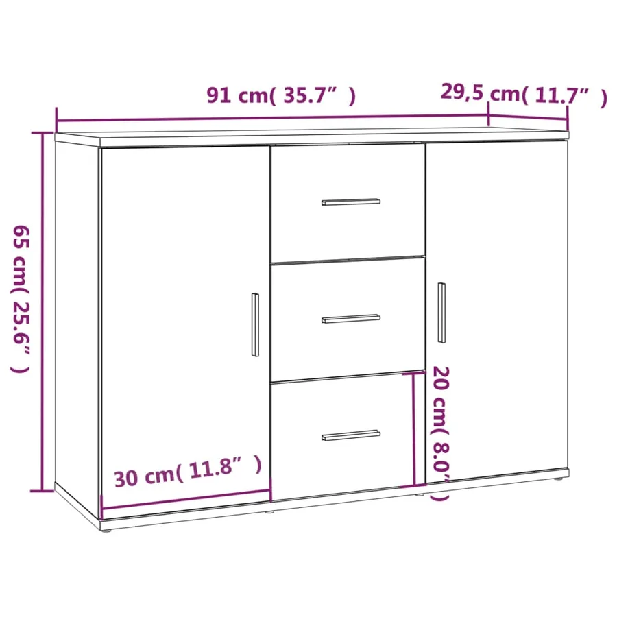 Buffet blanc 91x29,5x65 cm bois d'ingénierie - 9