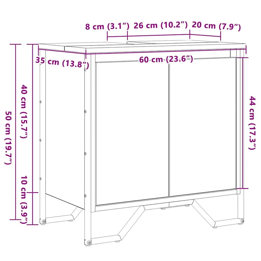 Meuble de Lavabo de Salle de Bain Chêne noir 60 x 35 x 60 cm - 12