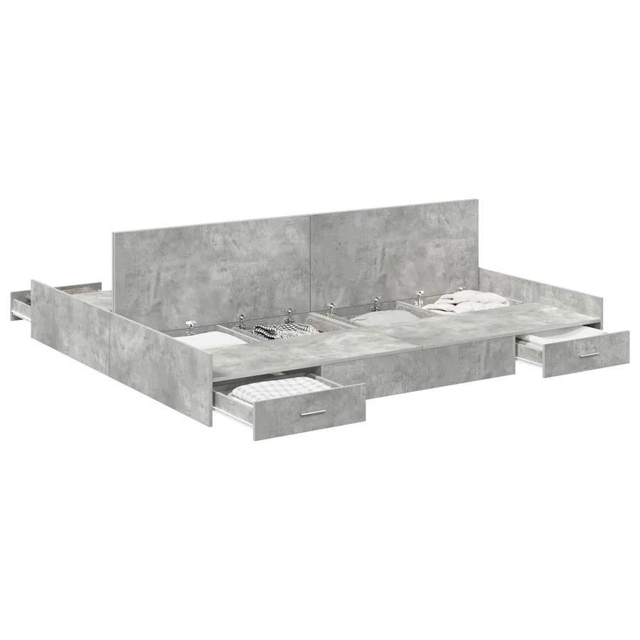 Cadre de lit avec rangement avec tiroir Gris béton 200 x 200 cm - 2