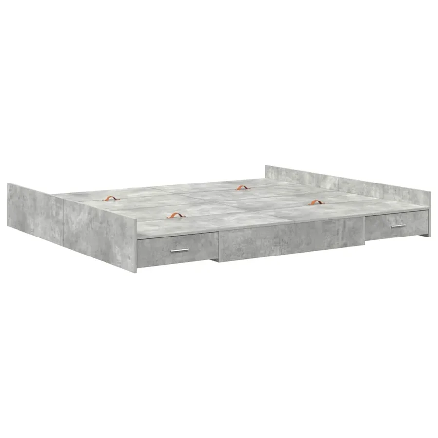 Cadre de lit avec rangement avec tiroir Gris béton 200 x 200 cm - 4