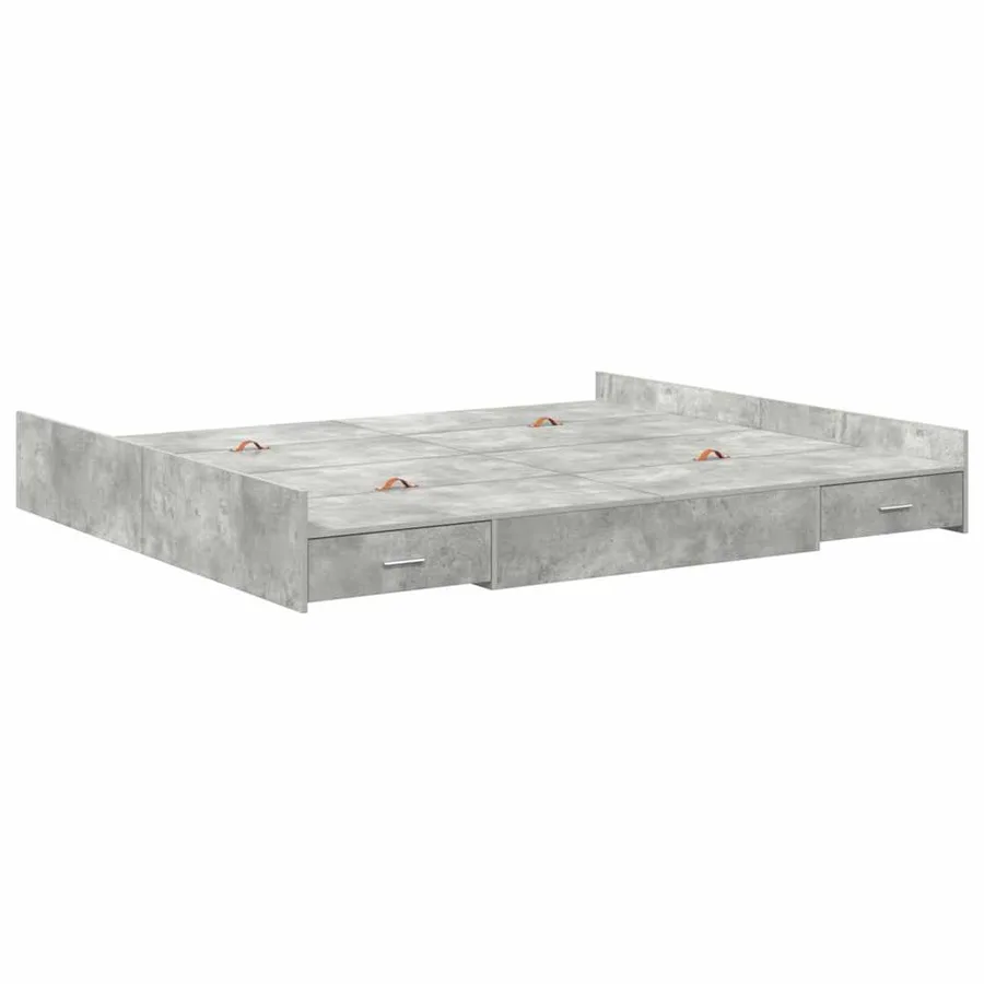 Cadre de lit avec rangement avec tiroir Gris béton 200 x 200 cm - 7