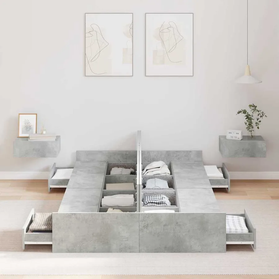 Cadre de lit avec rangement avec tiroir Gris béton 120 x 190 cm - 3
