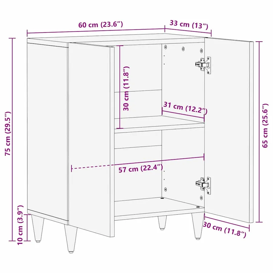 Buffet Marron 60 x 33 x 75 cm Bois de mangue massif - 13