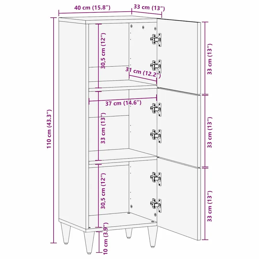 Haut Armoire Marron 40 x 33 x 110 cm Bois de mangue massif - 12