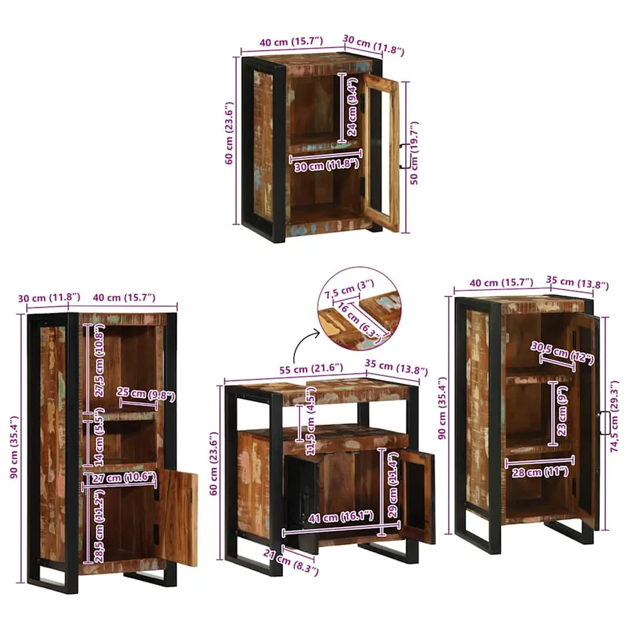Ensemble de mobilier de salle de bain 4 pcs Bois massif recyclé - 17