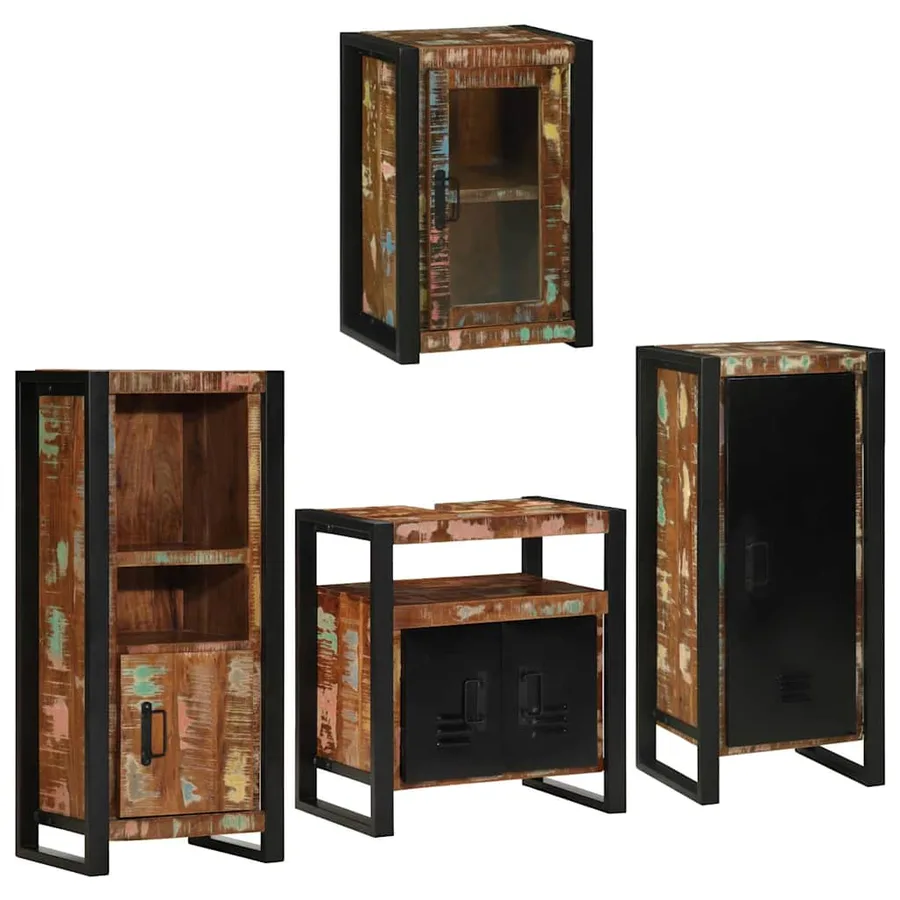 Ensemble de mobilier de salle de bain 4 pcs Bois massif recyclé - 3