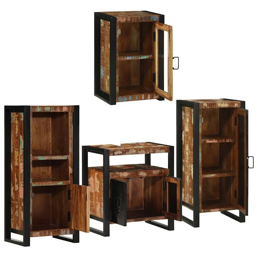 Ensemble de mobilier de salle de bain 4 pcs Bois massif recyclé - 4
