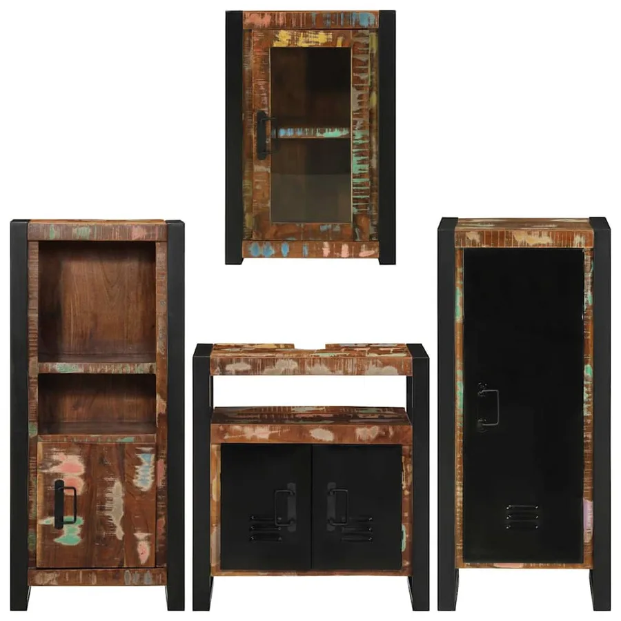 Ensemble de mobilier de salle de bain 4 pcs Bois massif recyclé - 9