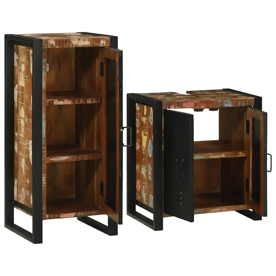 Ensemble de mobilier de salle de bain 2 pcs Bois massif recyclé - 4