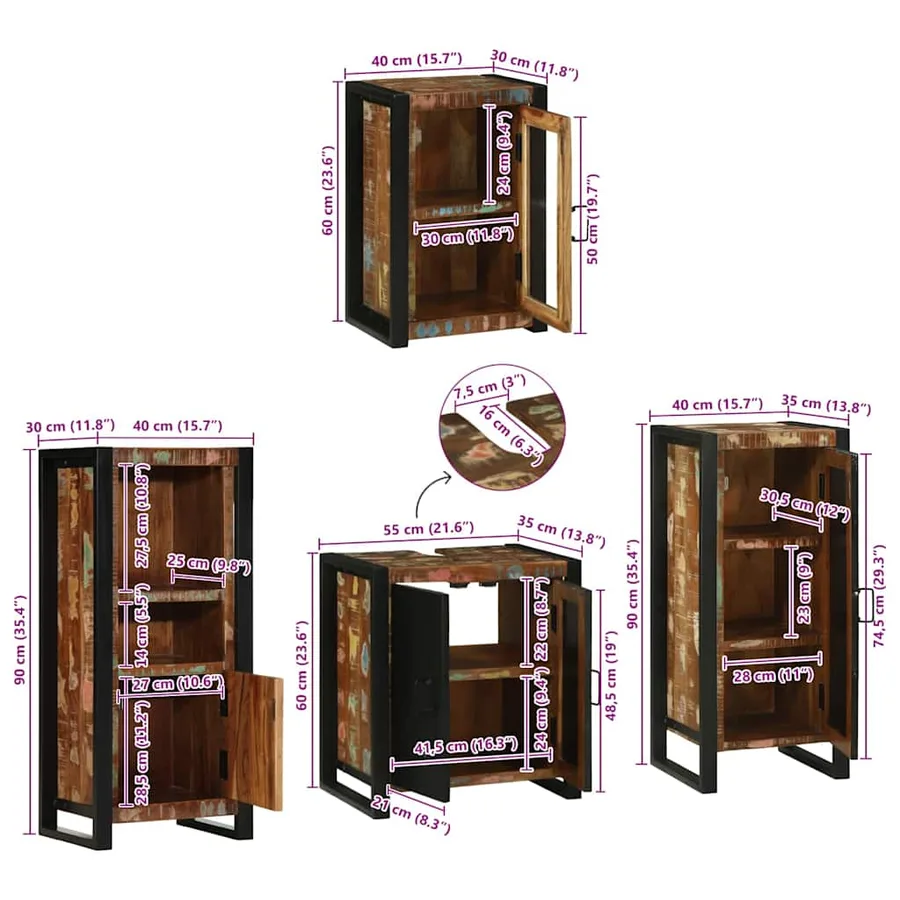 Ensemble de mobilier de salle de bain 4 pcs Bois massif recyclé - 17