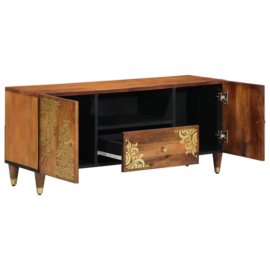Meuble TV Marron miel 105 x 33 x 46 cm Bois de mangue massif - 2