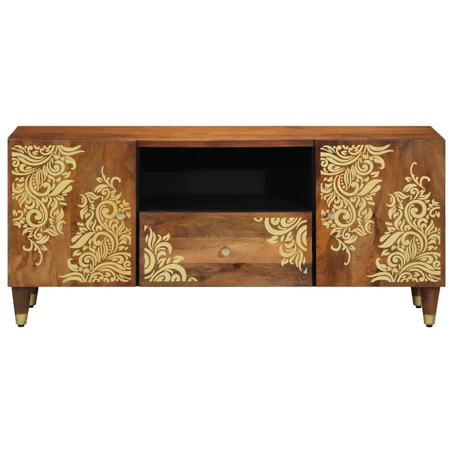 Meuble TV Marron miel 105 x 33 x 46 cm Bois de mangue massif - 3