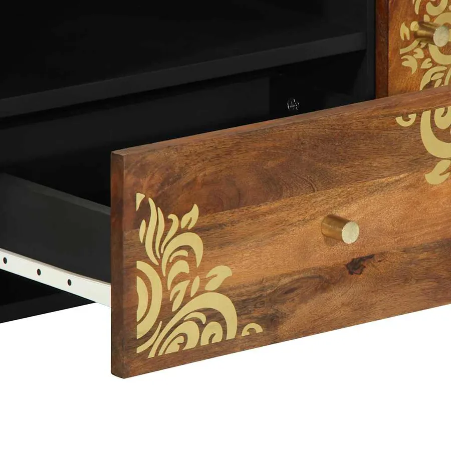 Meuble TV Marron miel 105 x 33 x 46 cm Bois de mangue massif - 7
