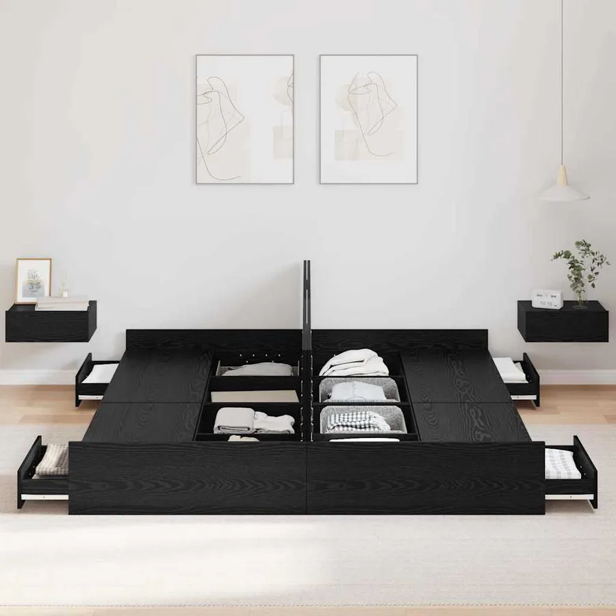 Cadre de lit avec rangement avec tiroir Chêne noir 180 x 200 cm - 3