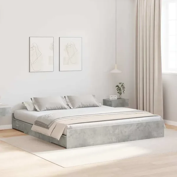 Cadre de lit avec rangement avec tiroir Gris béton 180 x 200 cm