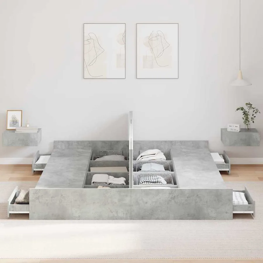 Cadre de lit avec rangement avec tiroir Gris béton 180 x 200 cm - 3