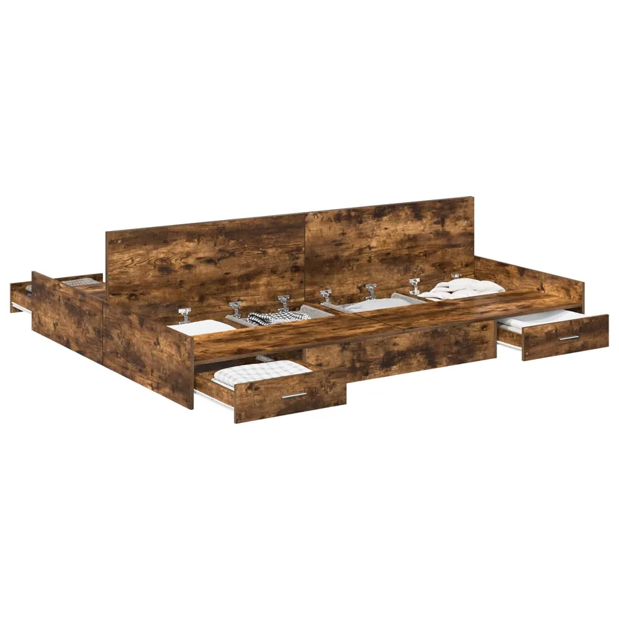 Cadre de lit avec rangement avec tiroir Chêne fumé 135 x 190 cm - 2
